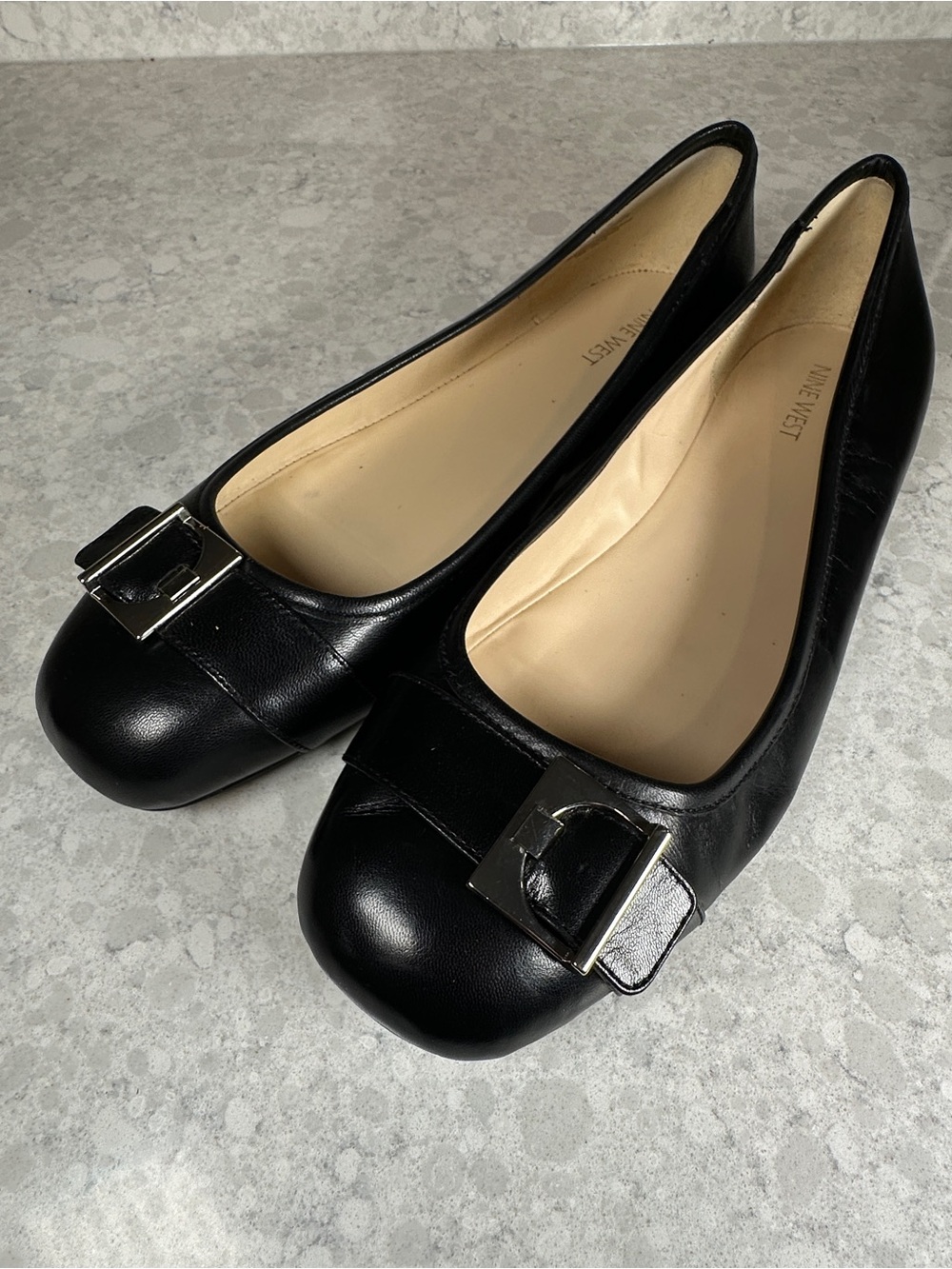 Nine West Black Leather Buckle Flats